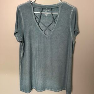 American Eagle Ribbed T shirt Blue Rustic Soft